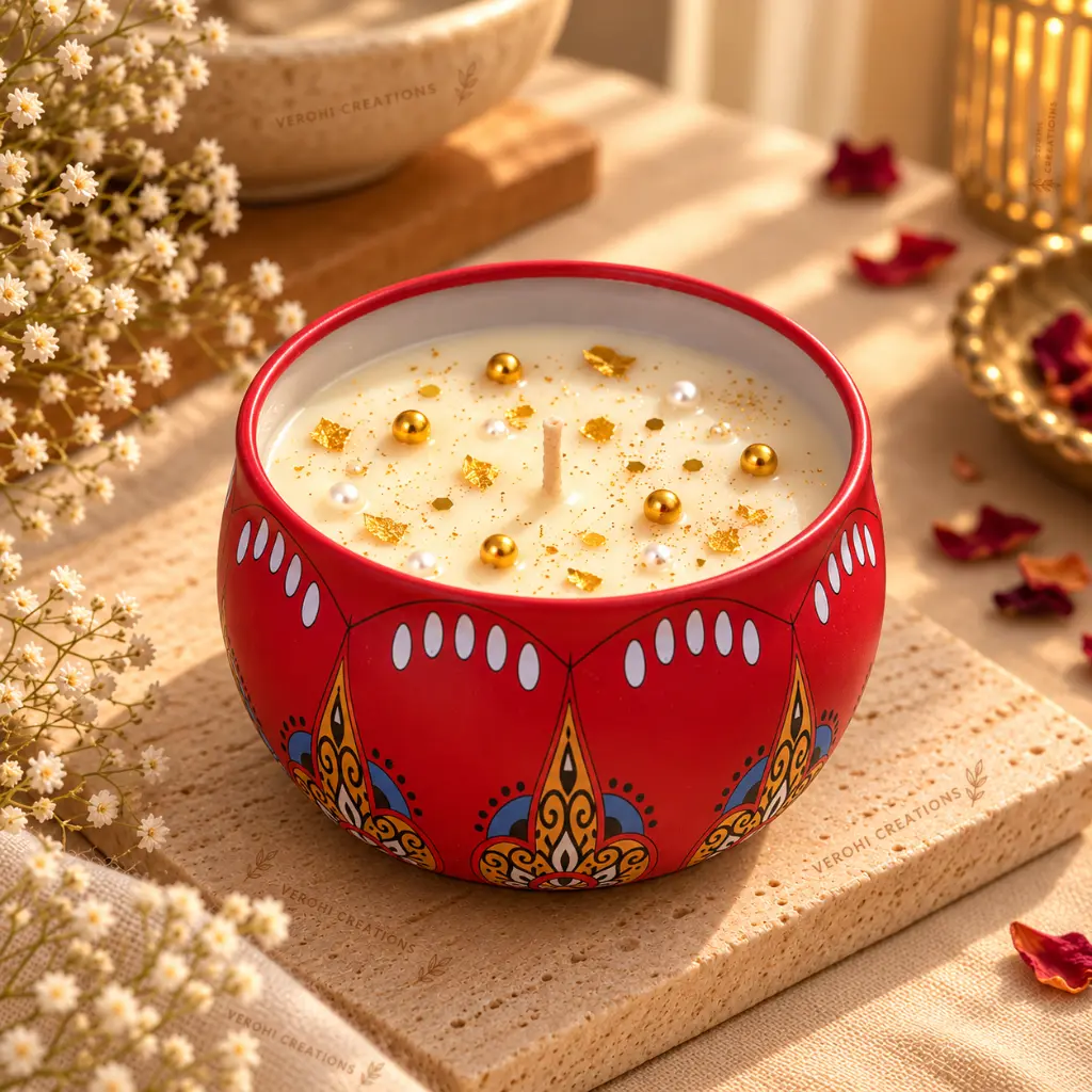 Ornate Red Candle in Golden Light.webp