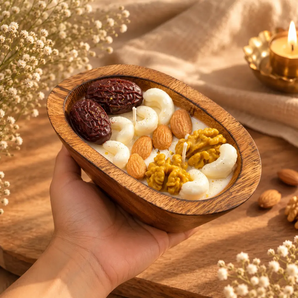 Handcrafted Nut-Filled Wooden Candle Bowl.webp