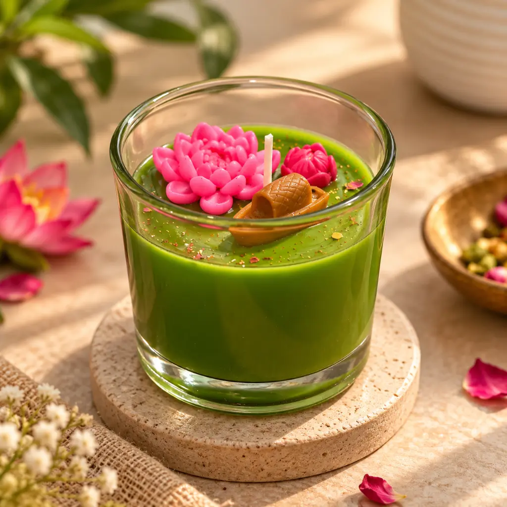 Lotus Candle in a Serene Spa Setting.webp