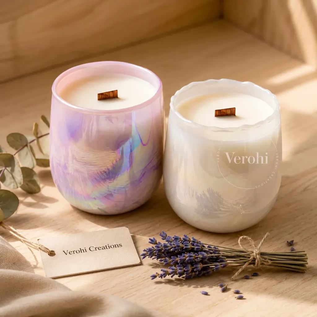 Luxe Rainbow Jar Candle | Iridescent Pastel Candle Jars with Wooden Wicks (Duo)
