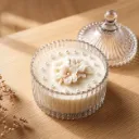 Floral Pearl Luxe Candle Jar | Pearl-Rim Floral Candle Bowl with Decorative Glass Lid