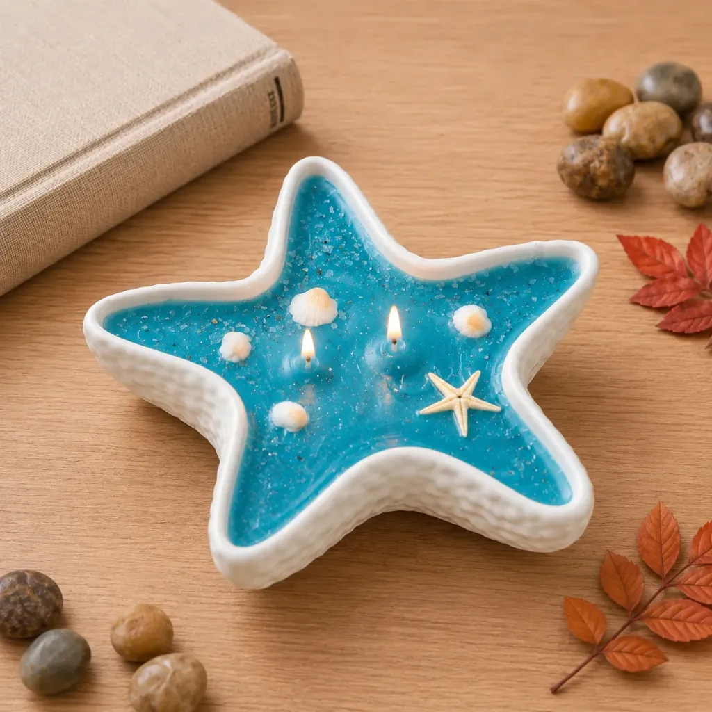 Coastal Star Candle | Ocean-Inspired Real Starfish Candle with Seashell Detailing (Single)