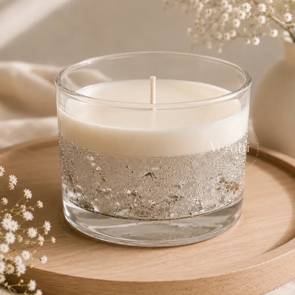 Crystal Glow Candles | Frosted Glass Candles with Floating Crystal Detailing (Silver)