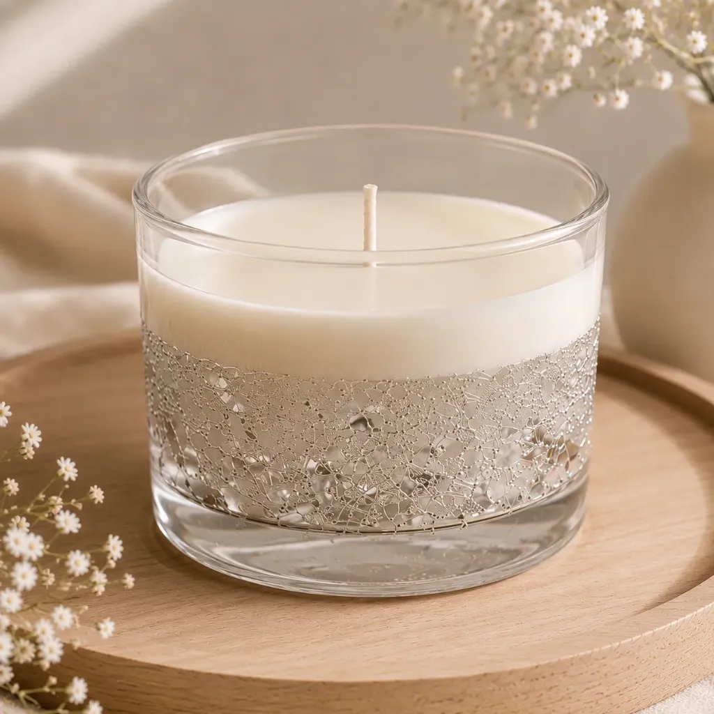 Crystal Glow Candles | Glass Candles with Floating Crystal Detailing (Silver)