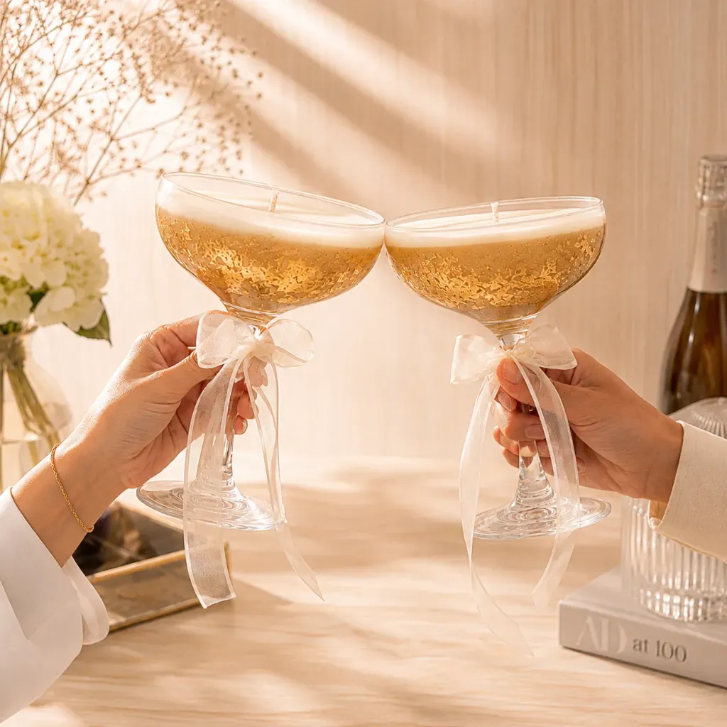 Luxe Gold Leaf Cocktail Candle | Hand-Poured Coupe Glass Candle with 24K-Inspired Gold Foil Accents
