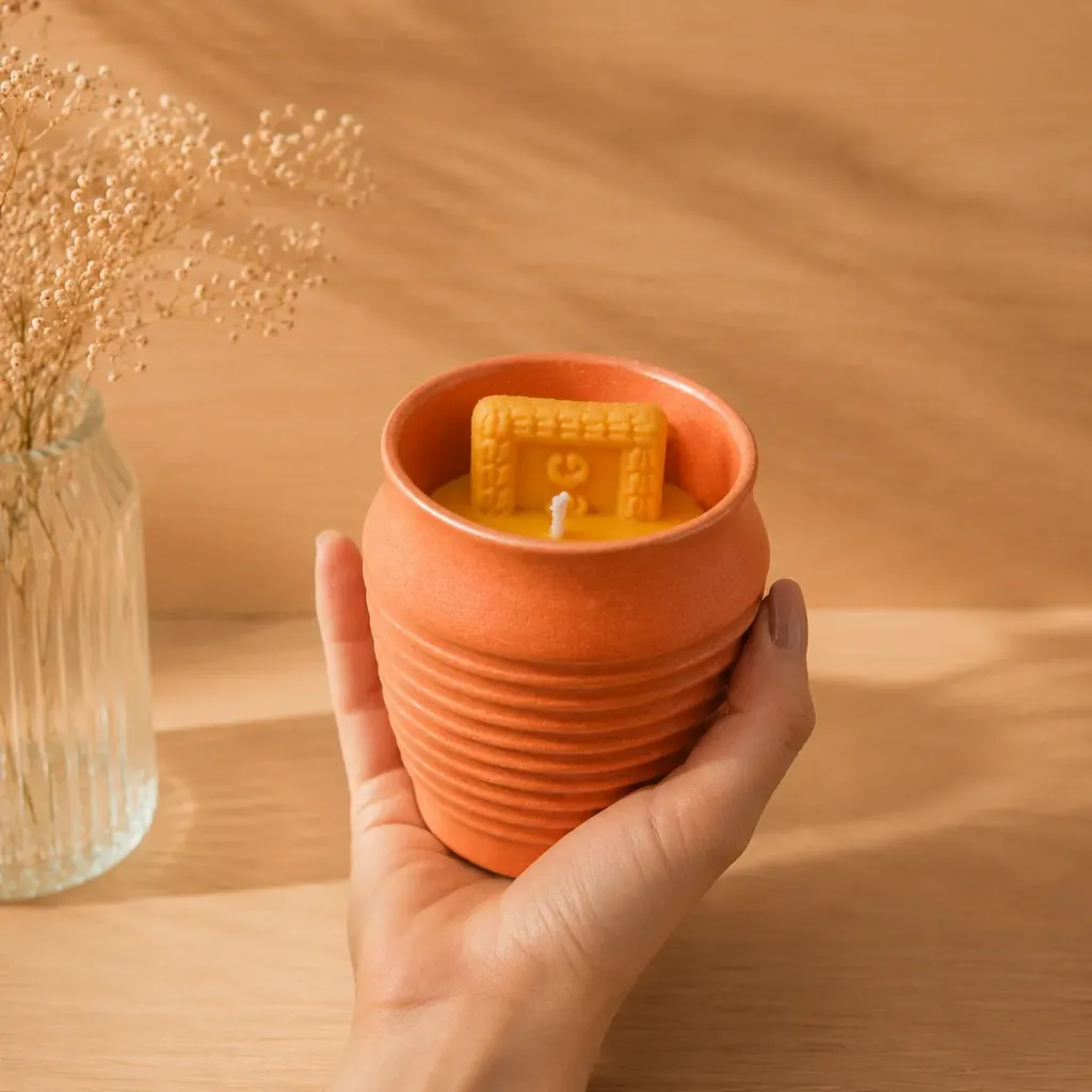 Big Kulhad Chai Candle | Terracotta Chai Cup Candle with Biscuit-Inspired Wax Design