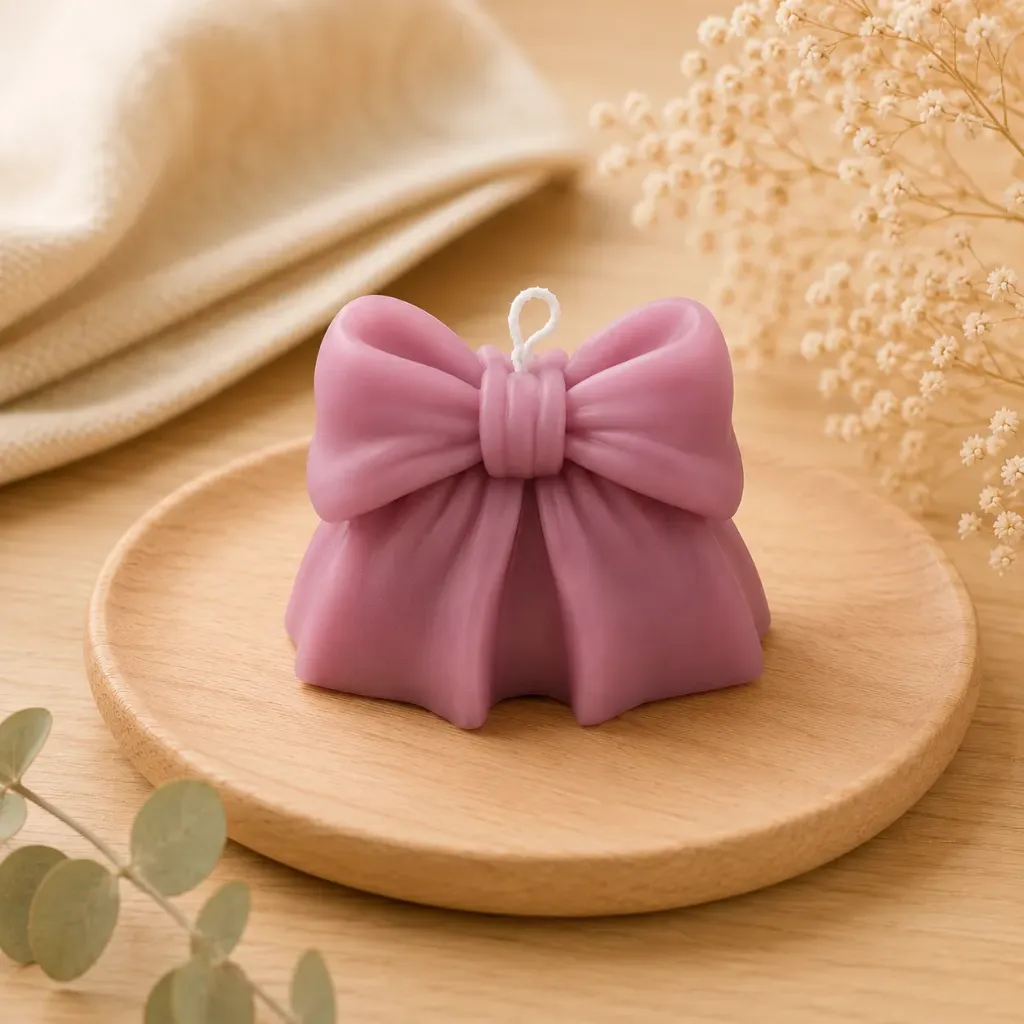 Luxe Bow Candle Set | Ribbon Bow Candle Duo in Blush & Mauve Tones | Set of 2