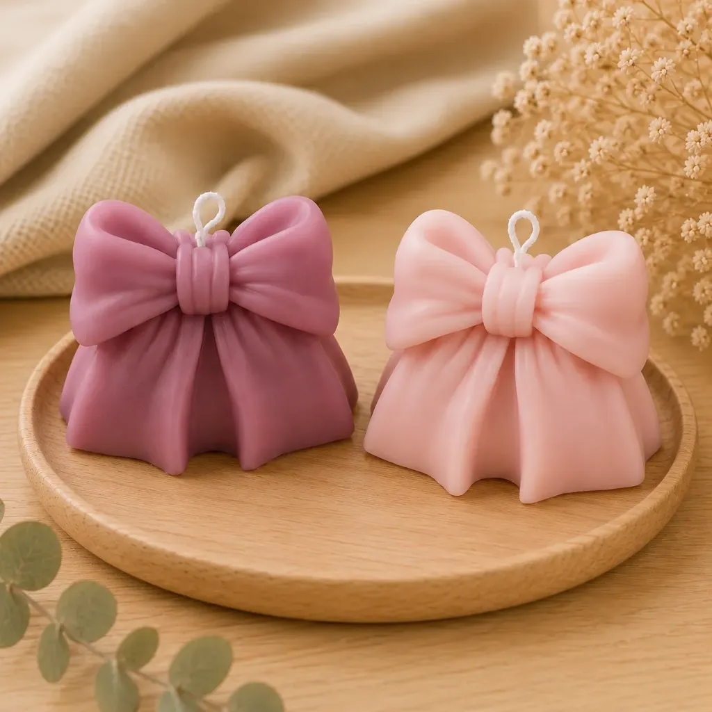 Luxe Bow Candle Set | Ribbon Bow Candle Duo in Blush & Mauve Tones | Set of 2 (Combo)