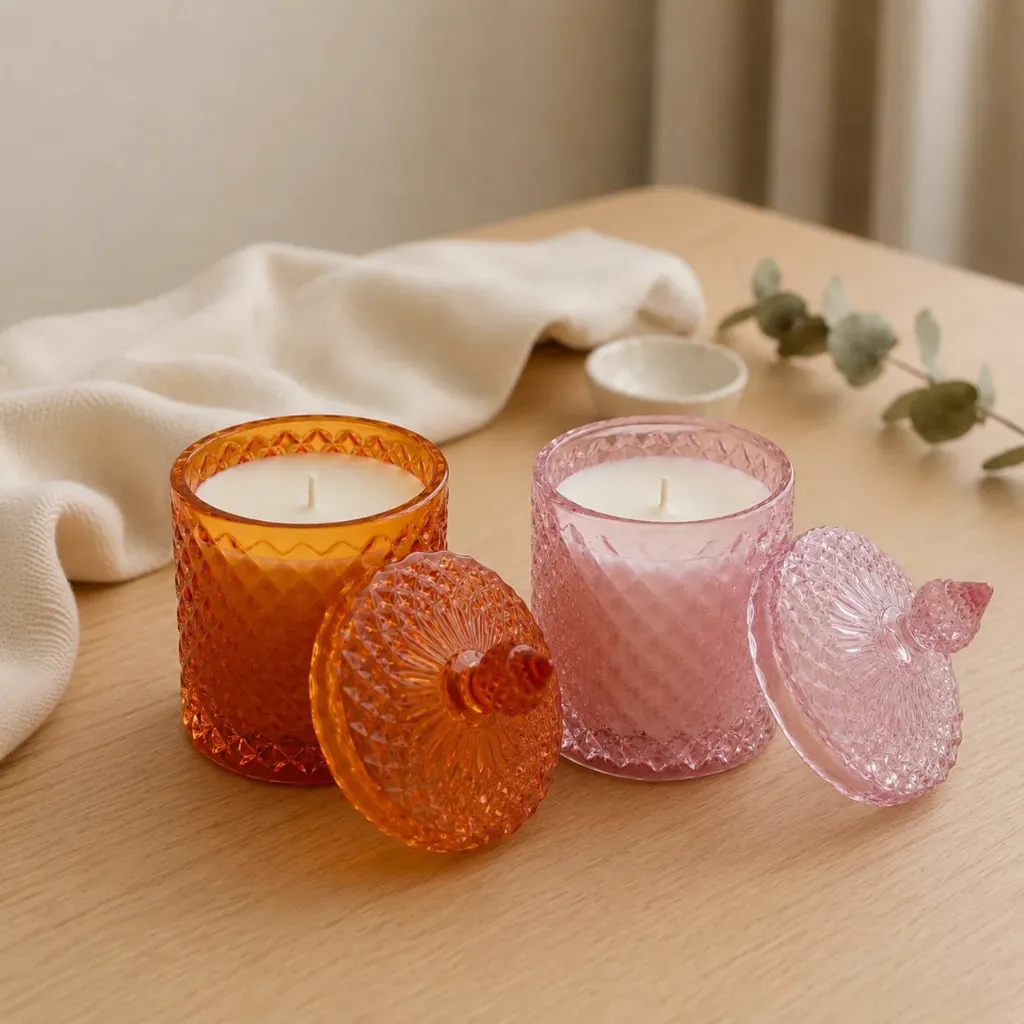 Luxe Cut Glass Candle Duo | Amber & Blush Diamond-Cut Glass Candle Set