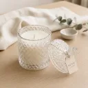 Transparent-Luxe Cut Glass Candle | Large Diamond-Cut Glass Candle Jar with Luxe Lid