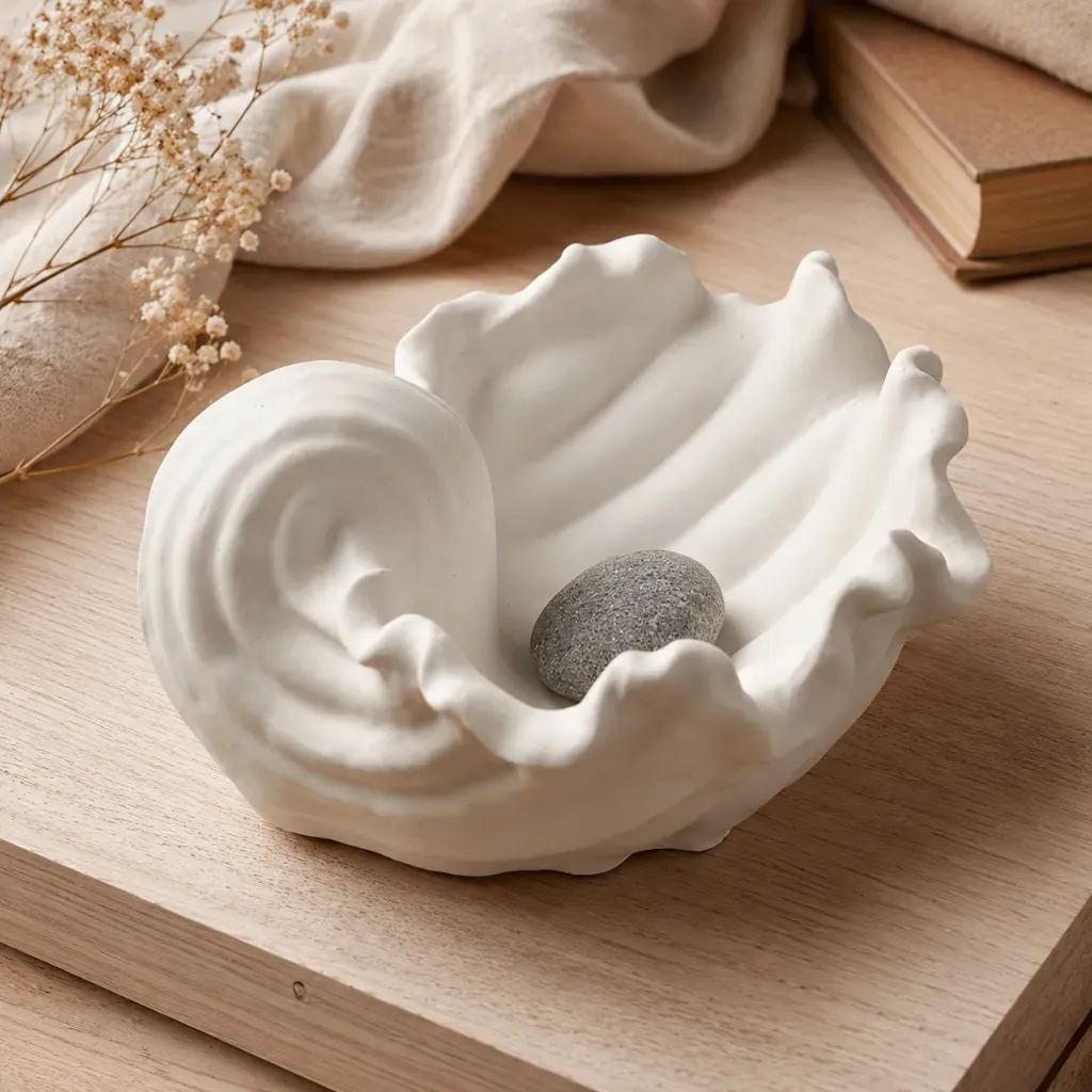 Ocean Wave Concrete Tray | Handcrafted Sculptural Catchall Tray