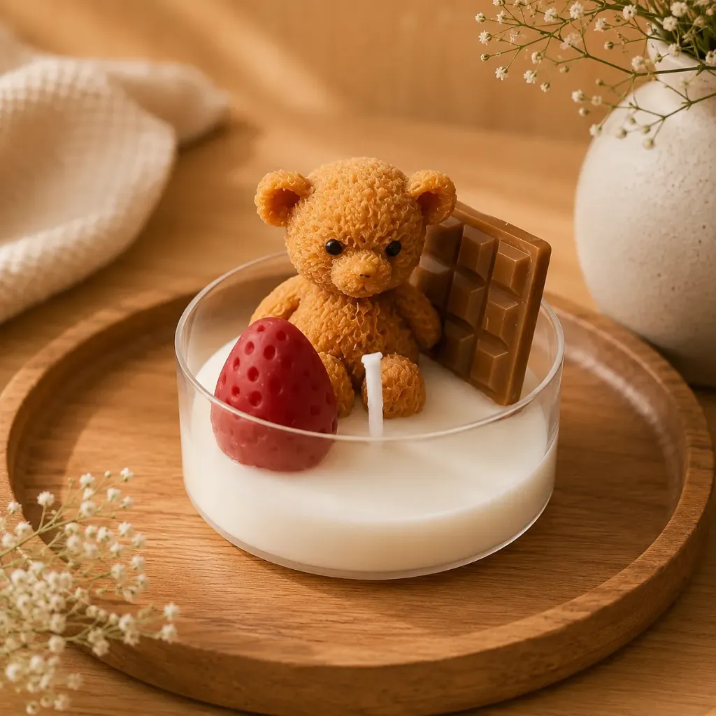 Berry Teddy Dessert Candle | Handcrafted Teddy Candle Duo with Strawberry & Chocolate Accents | Set of 2 (Without)
