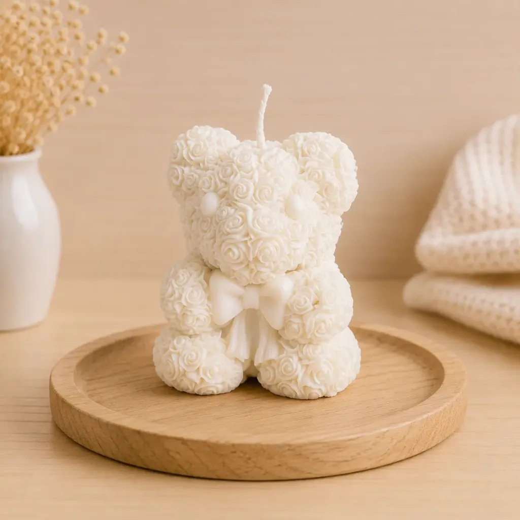 Bow-Bloom Teddy Candle | Rose Teddy Decorative Candle