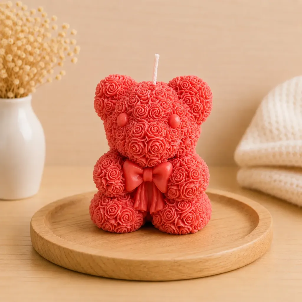 Bow-Bloom Teddy Candle | Rose Teddy Decorative Candle