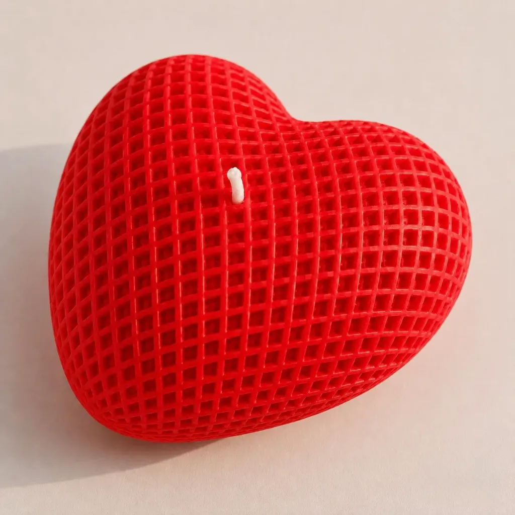 Checkered Heart Candle | Textured Heart-Shaped Candle in Pastel & Crimson Tones