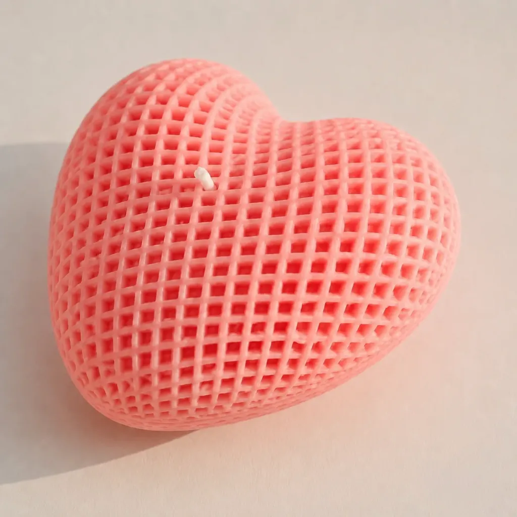 Checkered Heart Candle | Textured Heart-Shaped Candle in Pastel & Crimson Tones
