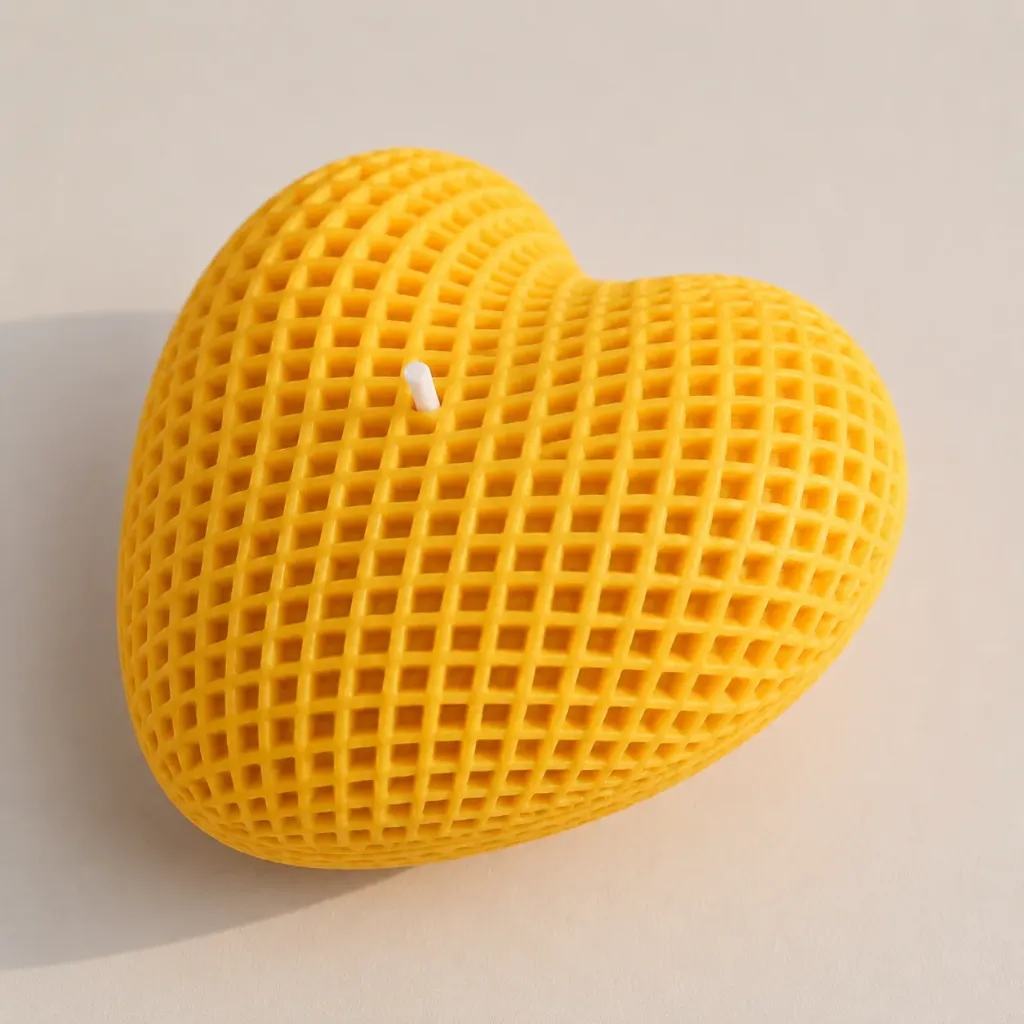 Checkered Heart Candle | Textured Heart-Shaped Candle in Pastel & Crimson Tones