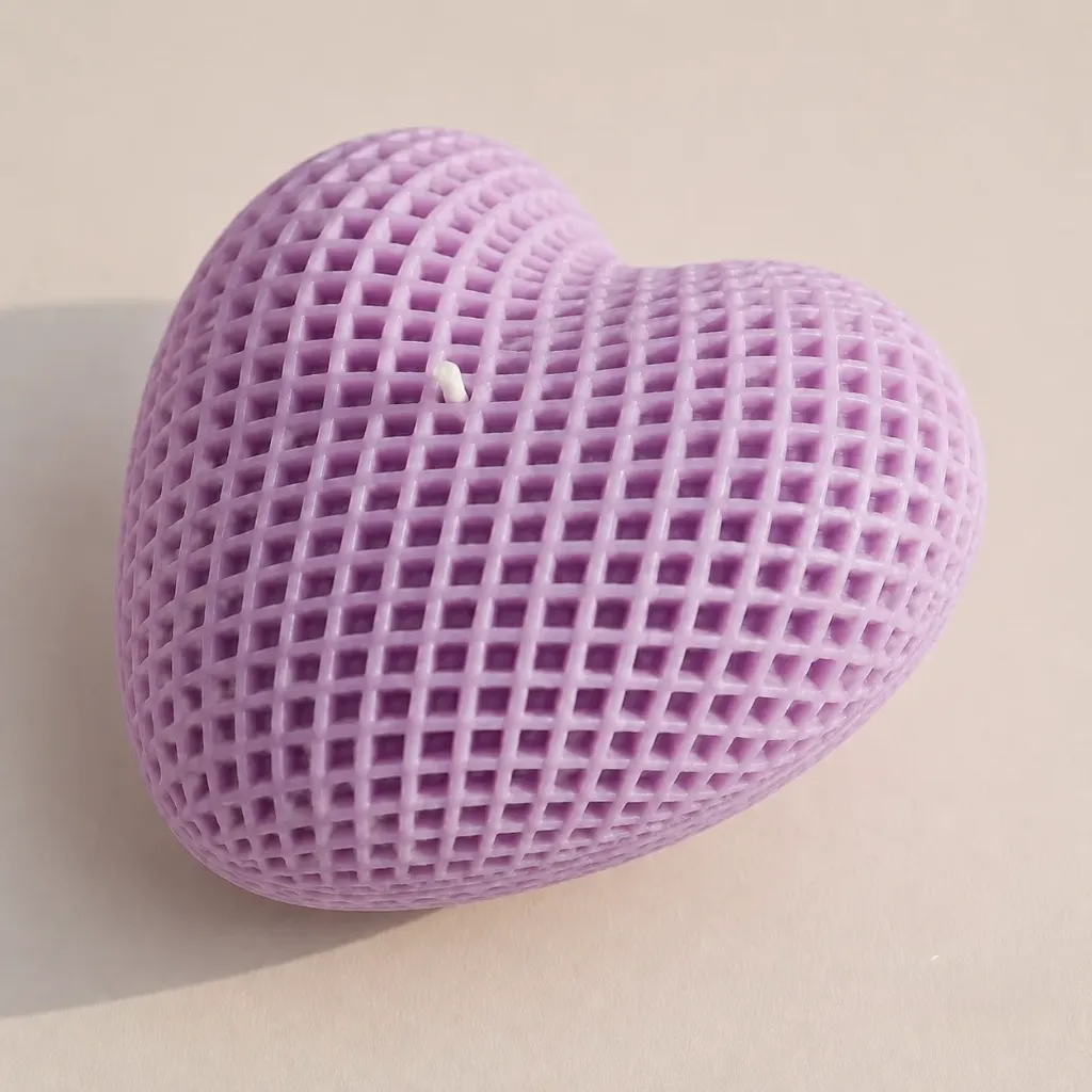 Checkered Heart Candle | Textured Heart-Shaped Candle in Pastel & Crimson Tones