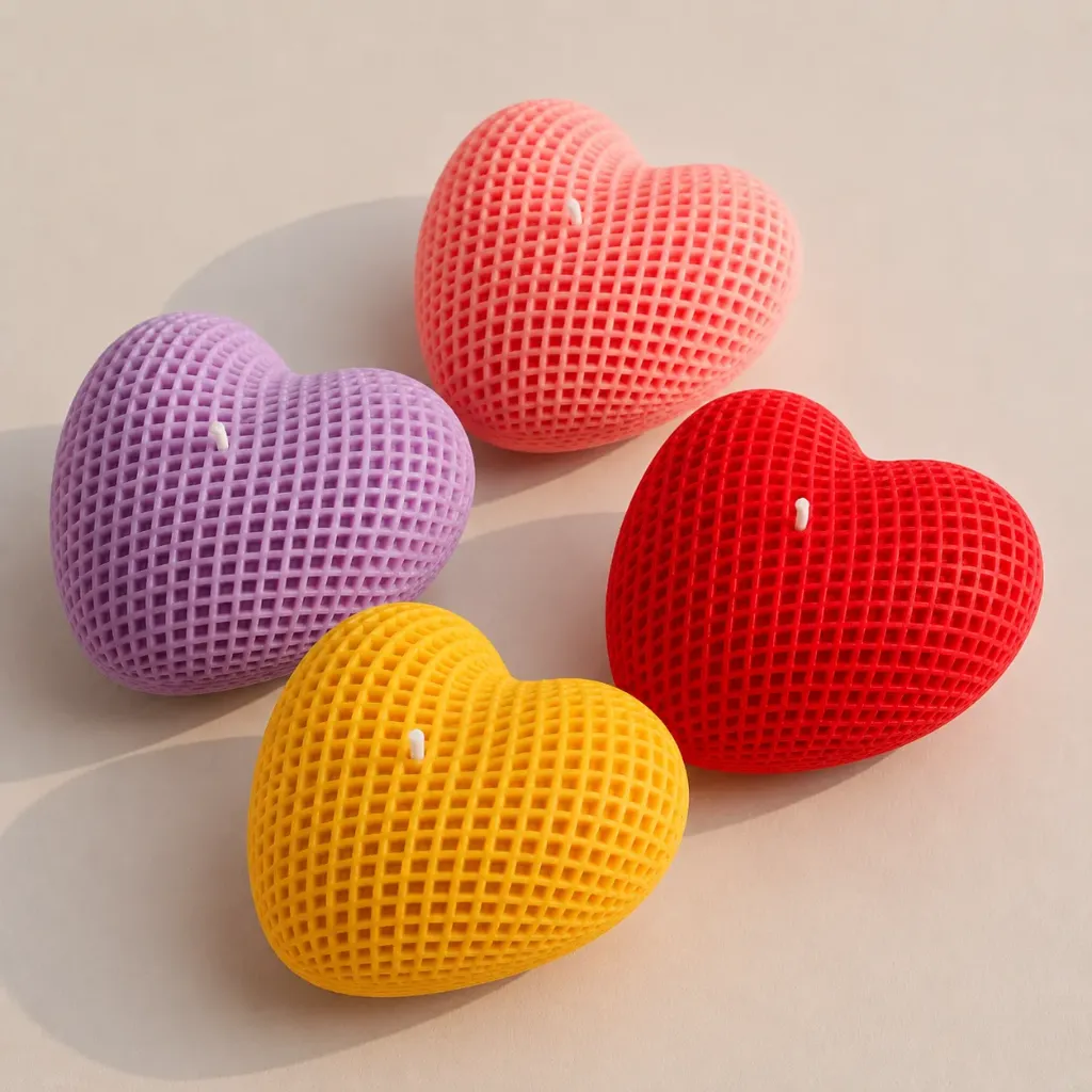 Checkered Heart Candle | Textured Heart-Shaped Candle in Pastel & Crimson Tones (Single, Multicolour)
