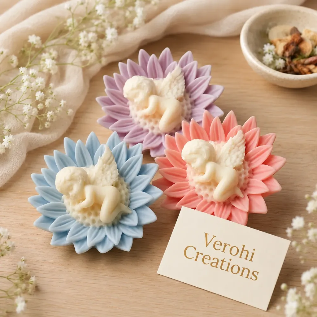 Angel Bloom Candle Set | Handcrafted Floral Candle Collection | Set of 3 (Multicolour)