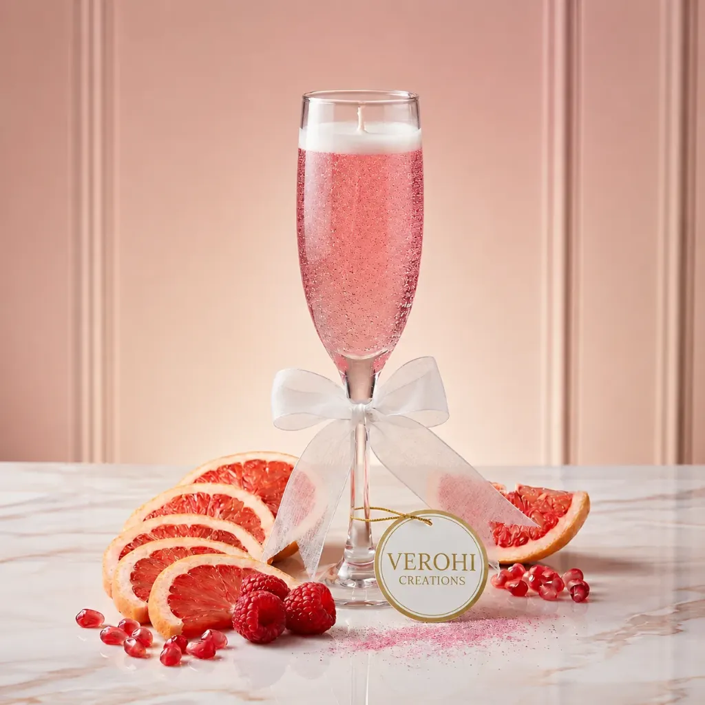 Champagne Glass Candle | Blush Pink Sparkling Cocktail Candle in Fluted Glass (Single)
