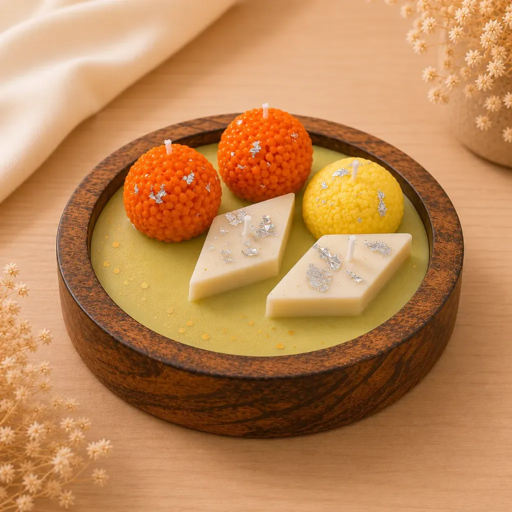 5" Signature Mithai Wooden Urli Candle | Handcrafted Dessert-Inspired Candle (Pistachio Green)