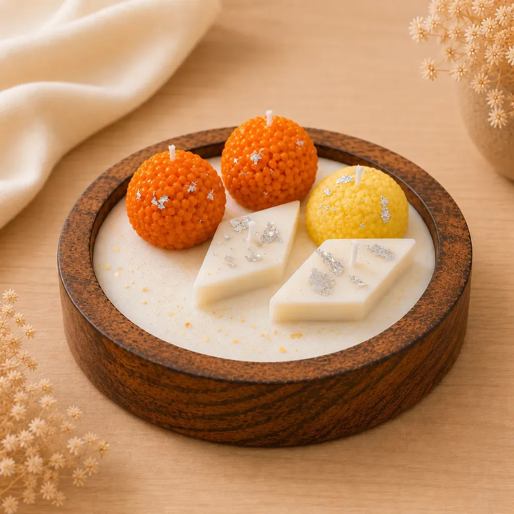 5" Signature Mithai Wooden Urli Candle | Handcrafted Dessert-Inspired Candle