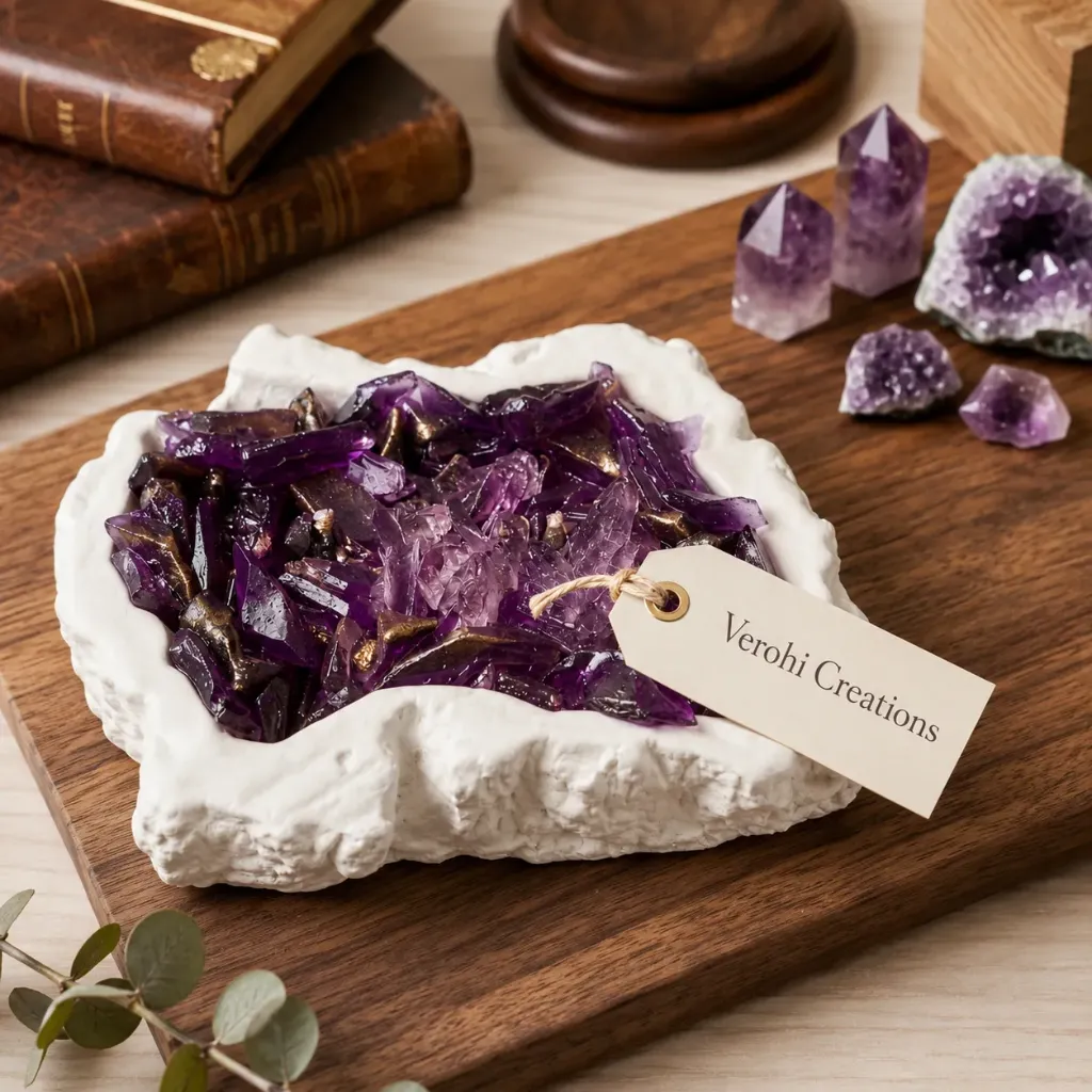 Amethyst Geode Candle | Crystal-Inspired Statement Candle with Amethyst Geode Detailing (Single)
