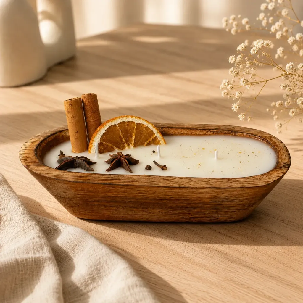 8" Citrus Wooden Boat Candle | Made With Original Spices