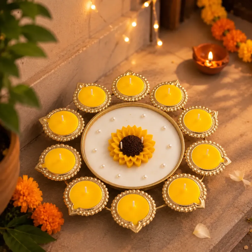 10" Sunflower Radiance Metal Urli Candle |