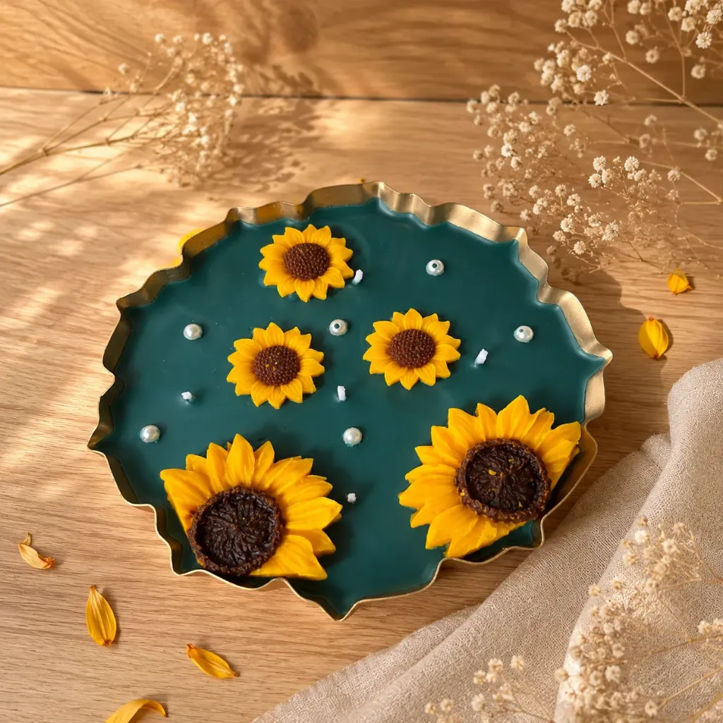 5.5" Sunflower Bloom Metal Urli Candle