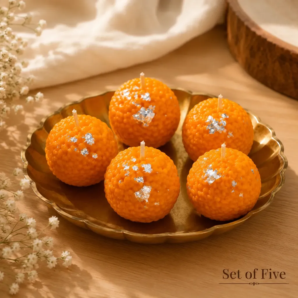 Motichur Laddu Candle Festive Set (Set of 5)