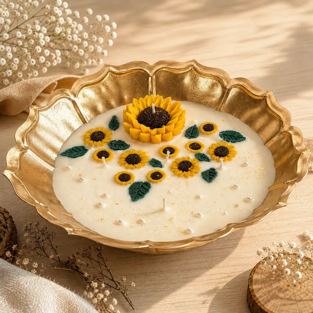 11" Sunflower Meadow Luxury Urli Candle | Handcrafted Floral Soy Wax Statement Centerpiece