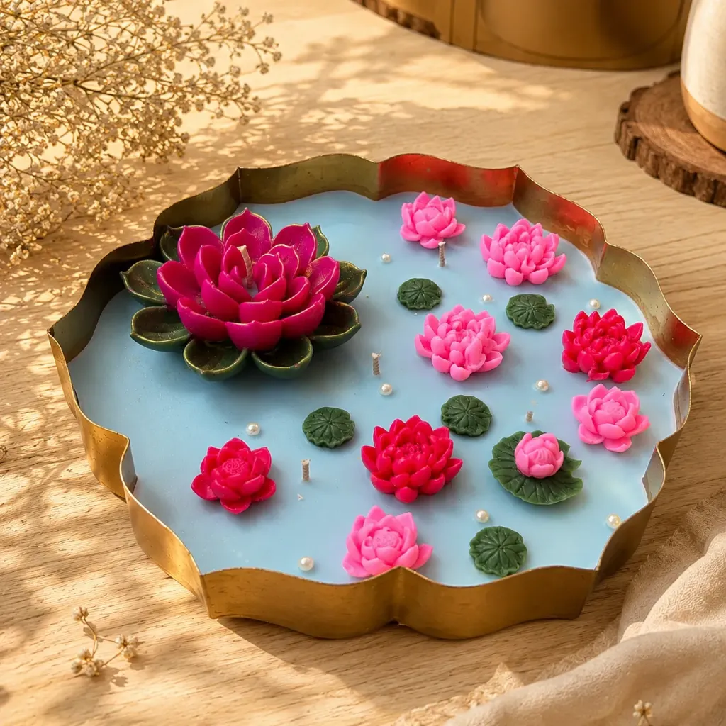 Royal Lotus Oasis | 9" Metal Urli Candle