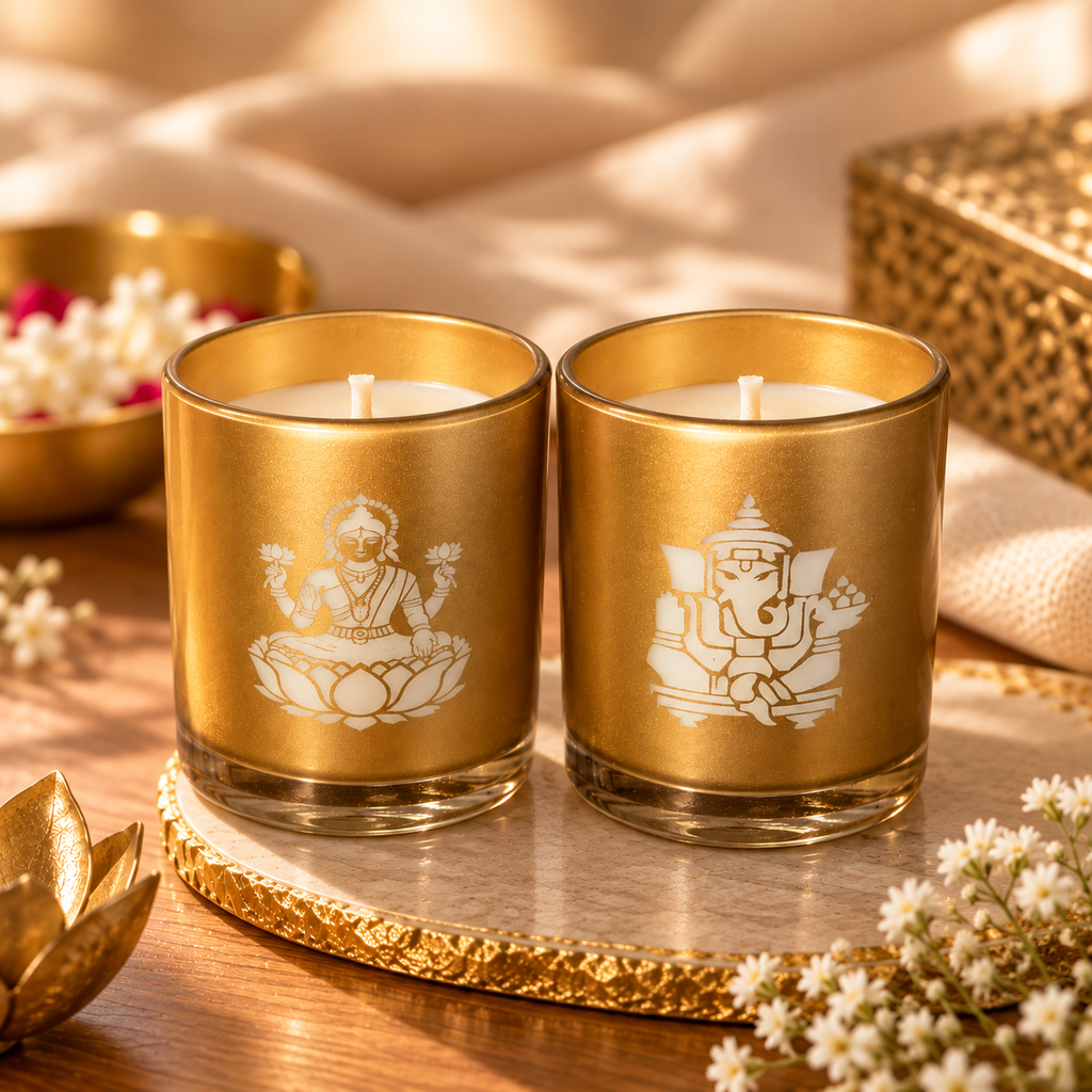 Laxmi-Ganesh Glass Candle Set