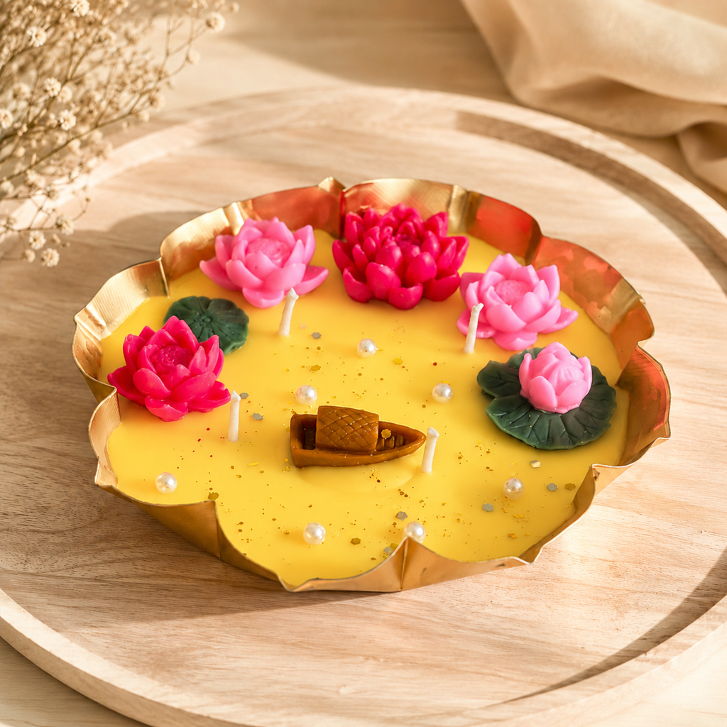 Sunlit Yellow Lotus Serenity Candle | 5.5" Metal Urli Candle
