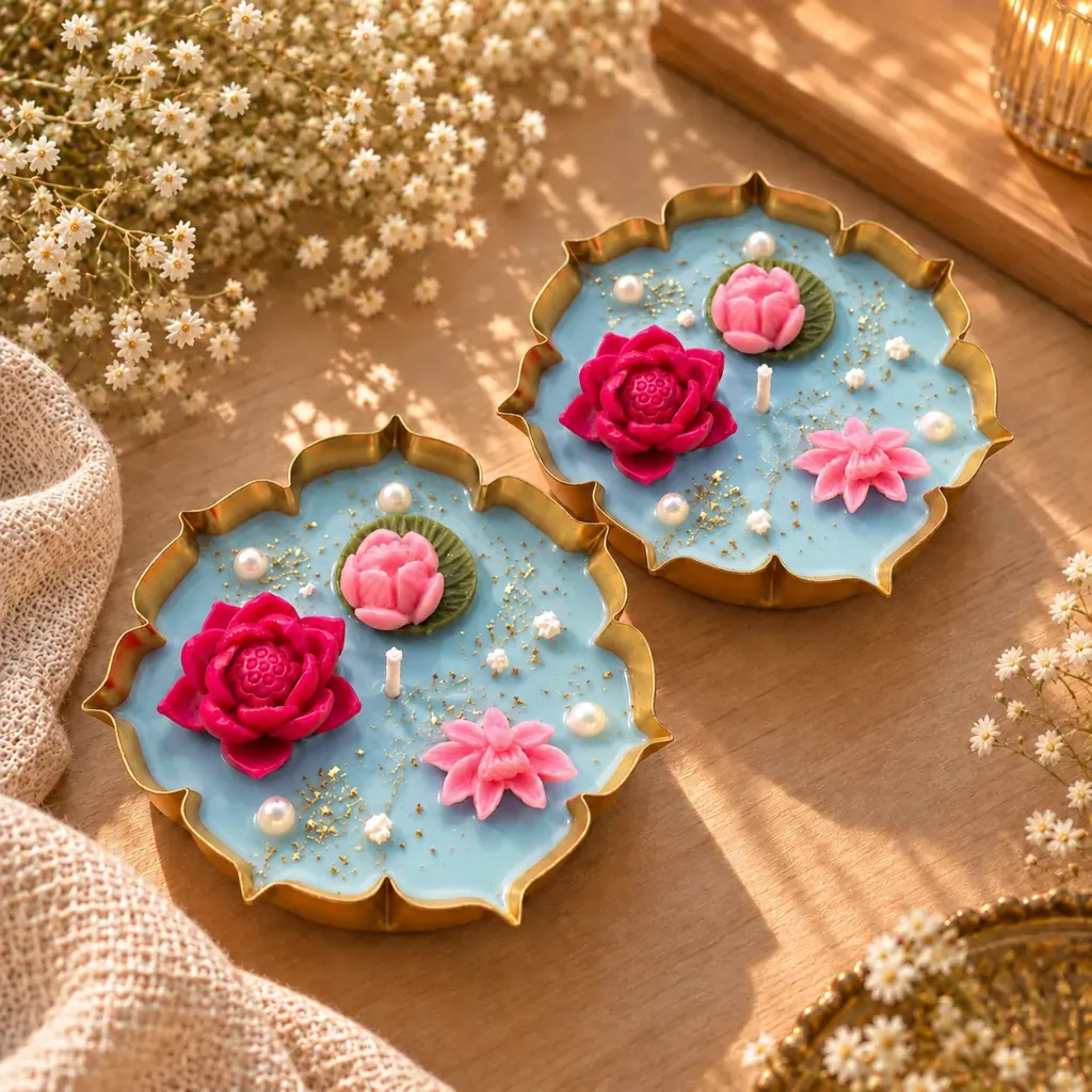 Lotus Pond | 3.5" Metal Urli | Set of 2 (Denim Blue)