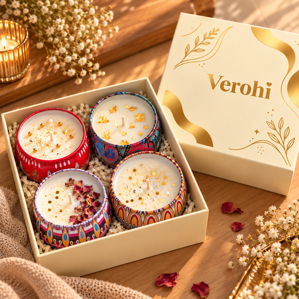 Verohi Luxury Gold Foil Gift Box – Large Mandla Art Candle Set
