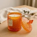 Amber-Luxe Cut Glass Candle | Amber Diamond-Cut Glass Candle Jar with Luxe Lid