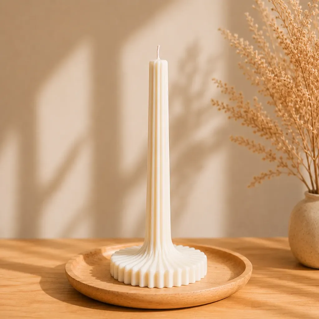 Luxe Pillar Candle | Sculpted Tall Pillar Candle with Ribbed Design (Ivory White)